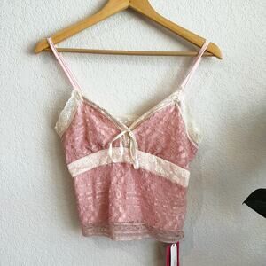 Romwe Lace Babydoll Tank Top Cami Small Crop Y2K 90s Coquette Fairy Romantic